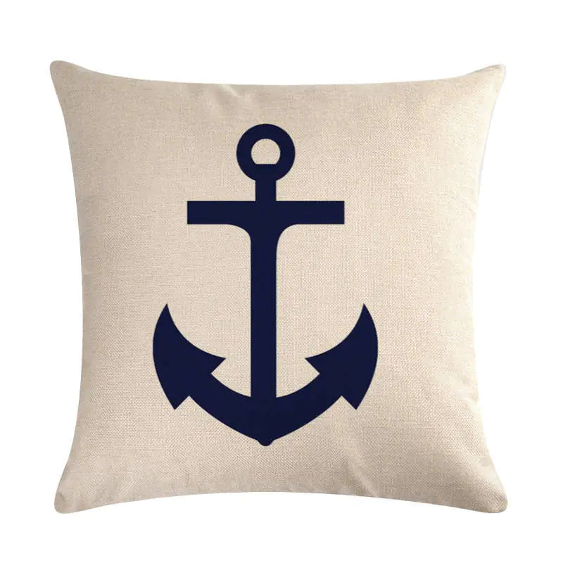 Nautical Anchor Linen Pillow Cover Set