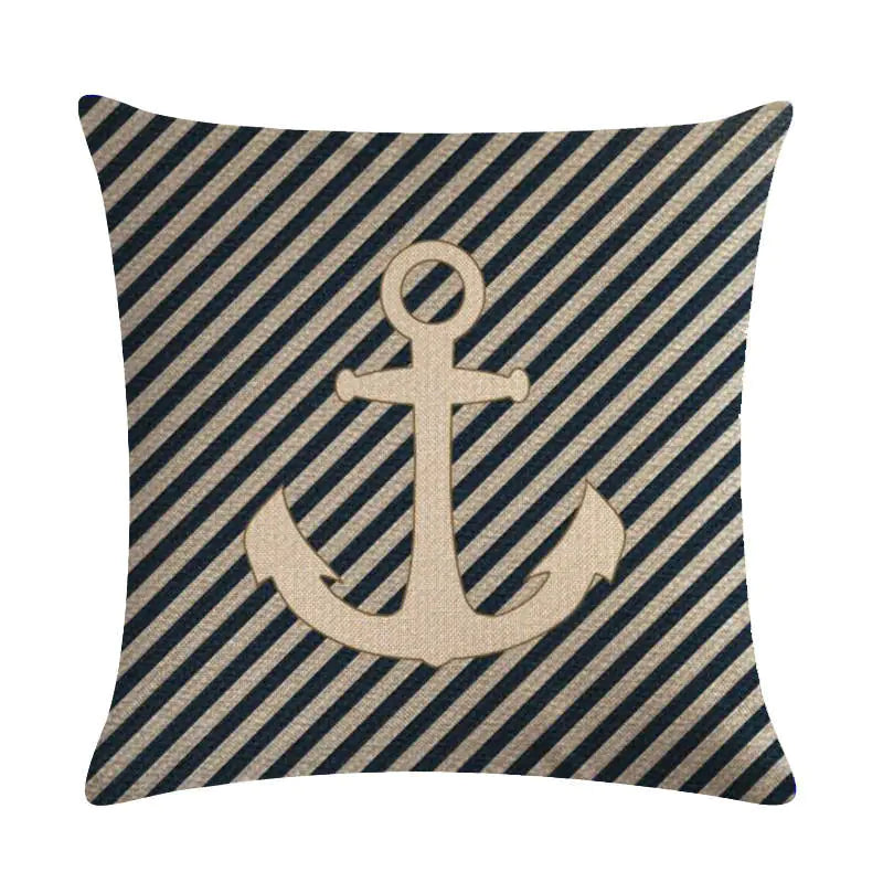 Nautical Anchor Linen Pillow Cover Set