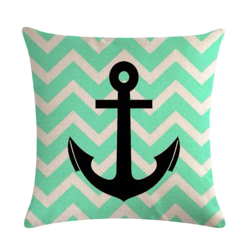 Nautical Anchor Linen Pillow Cover Set