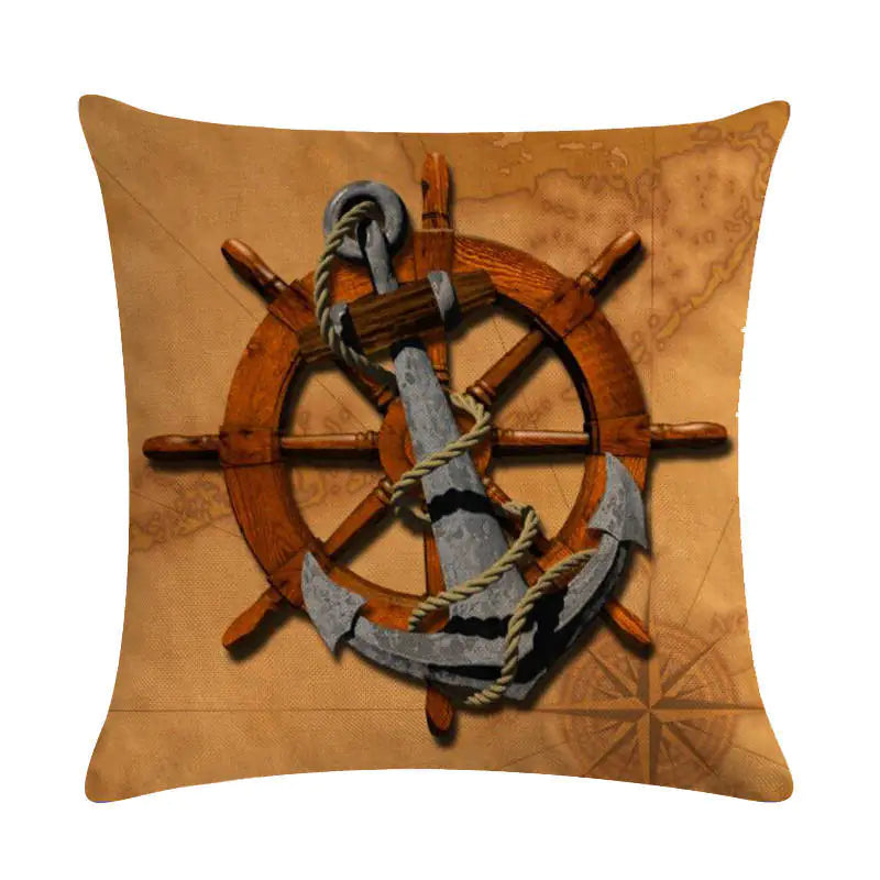 Nautical Anchor Linen Pillow Cover Set