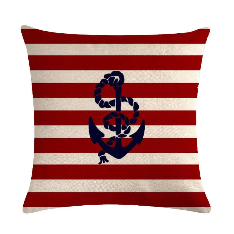 Nautical Anchor Linen Pillow Cover Set