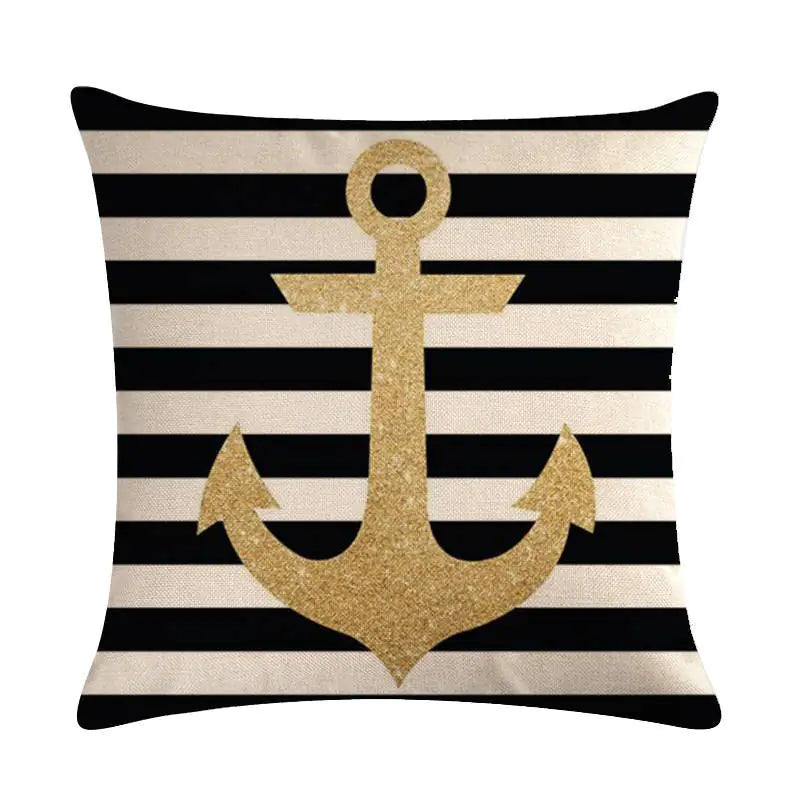 Nautical Anchor Linen Pillow Cover Set