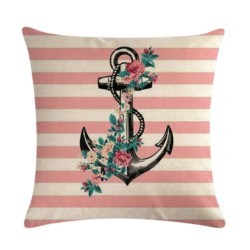 Nautical Anchor Linen Pillow Cover Set