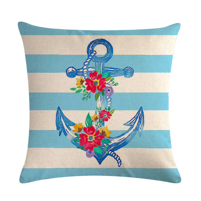 Nautical Anchor Linen Pillow Cover Set