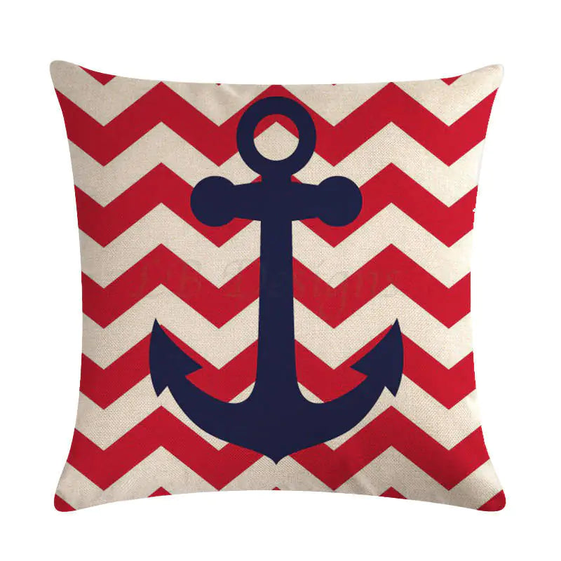 Nautical Anchor Linen Pillow Cover Set
