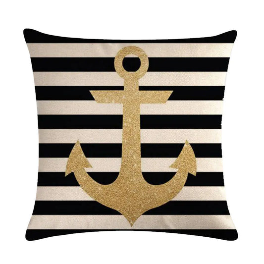Nautical Anchor Linen Pillow Cover Set